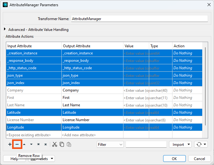 Removing attributes using AttributeManager